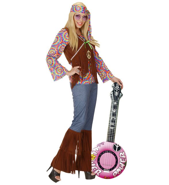 Widmann SRL Opblaasbare banjo Hippie Flower power roze