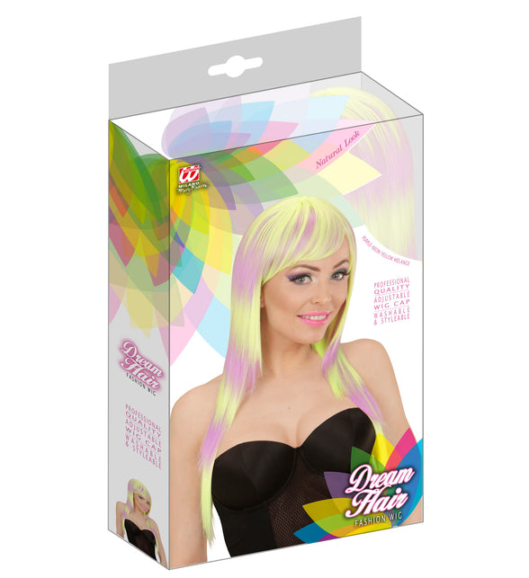 Widmann SRL Paars met neon geel gemêleerde pruik