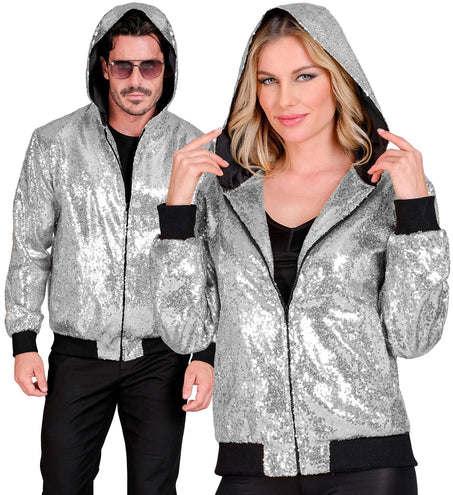 Widmann SRL Pailletten bomberjas met kap zilver