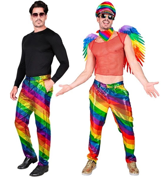Widmann SRL Paillettenbroek regenboog kostuum Daan