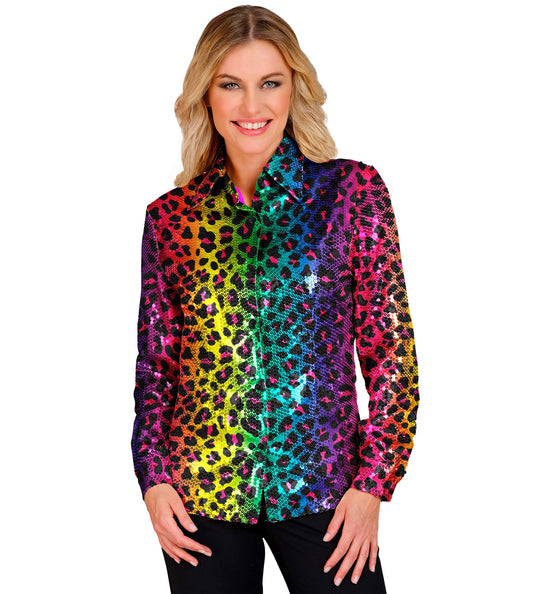 Widmann SRL Paillettenshirt dames regenboog luipaard