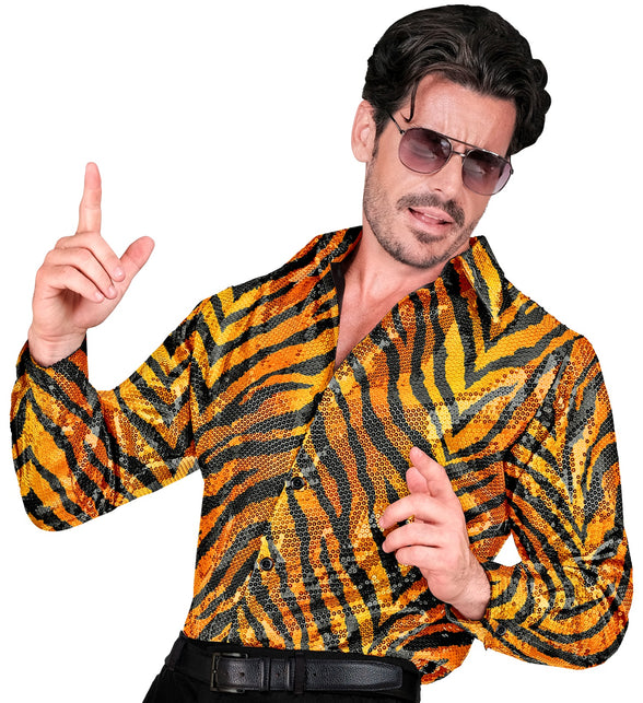 Widmann SRL Paillettenshirt heren tijger print