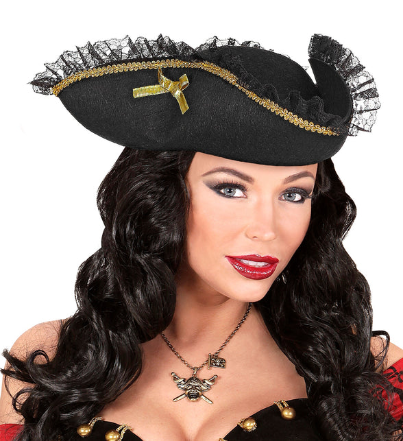 Widmann SRL Piraten tricorn met gouden decoratie en kant