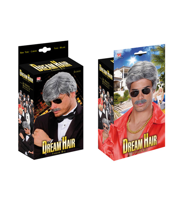 Widmann SRL pruik droomhaar playboy met snor grijs