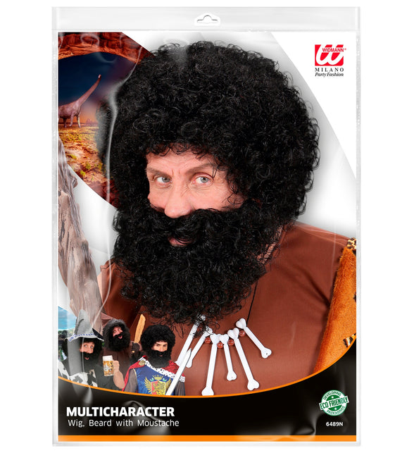 Widmann SRL pruik karakter met krullen en baard zwart