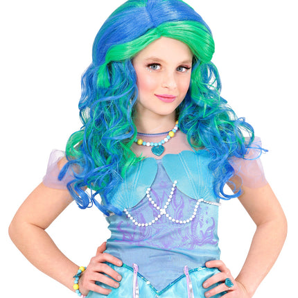 Widmann SRL Pruik, Zeemeermin Blauw/Groen Kind