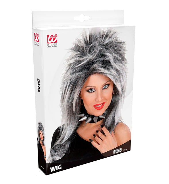 Widmann SRL Punk rocker pruik grijs zwart