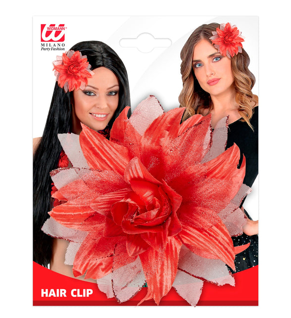 Widmann SRL Rode bloemen haarclip met glitters