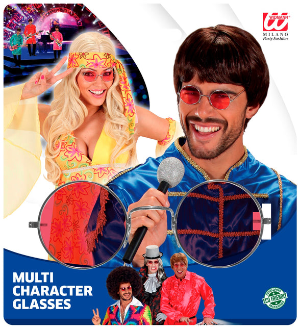 Widmann SRL Roze bril 70-er jaren Flower Power