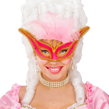Widmann SRL Roze oogmaskers met veertjes