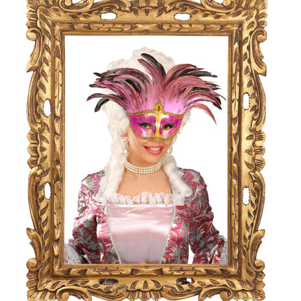 Widmann SRL Roze oogmaskers met veertjes