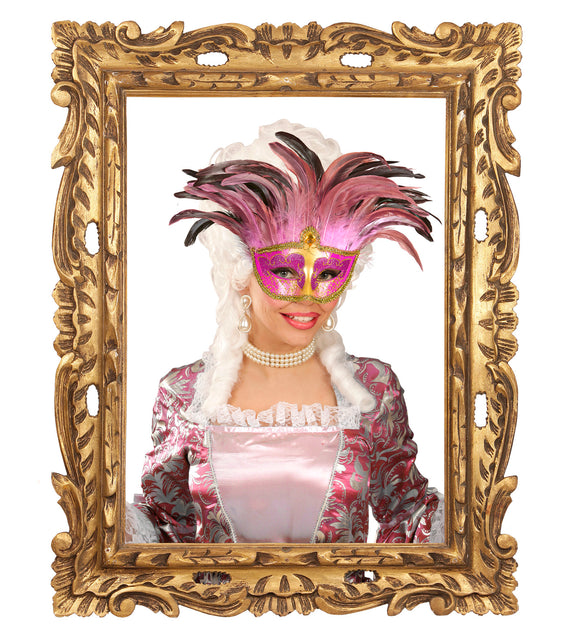 Widmann SRL Roze oogmaskers met veertjes