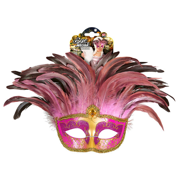 Widmann SRL Roze oogmaskers met veertjes