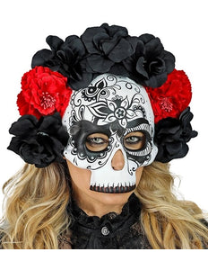 Widmann SRL Schedelmasker dag van de doden met zwarte en rode rozen Noah