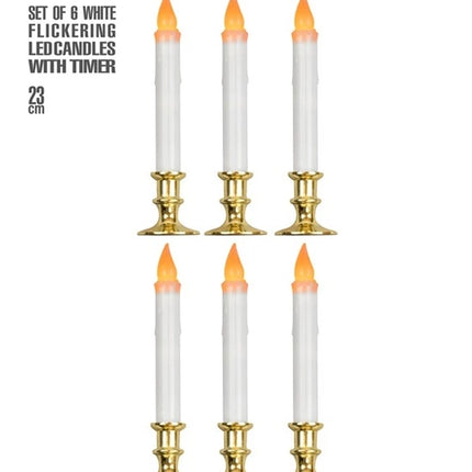 Widmann SRL Set van 6 witte kaarsen met flikkerend licht en timer 23cm Noah