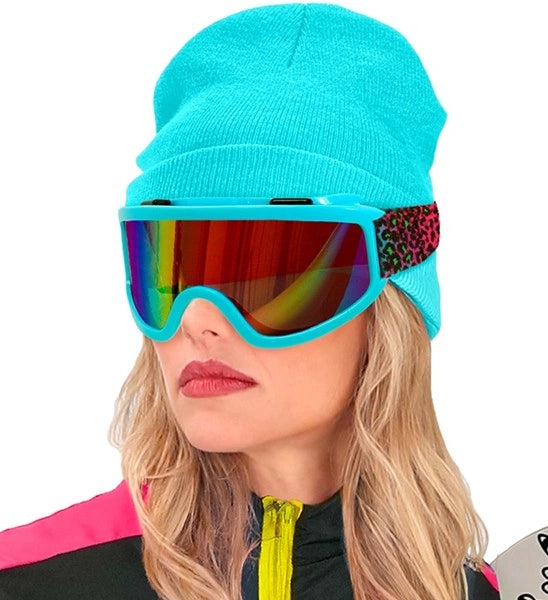 Widmann SRL Ski-bril 80's blauw regenboog luipaardprint Pim
