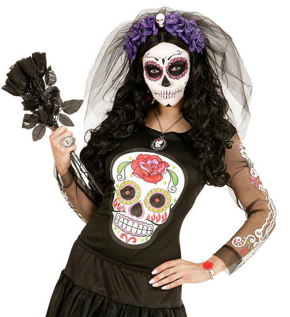 Widmann SRL Sluier met paarse rozen voor Halloween