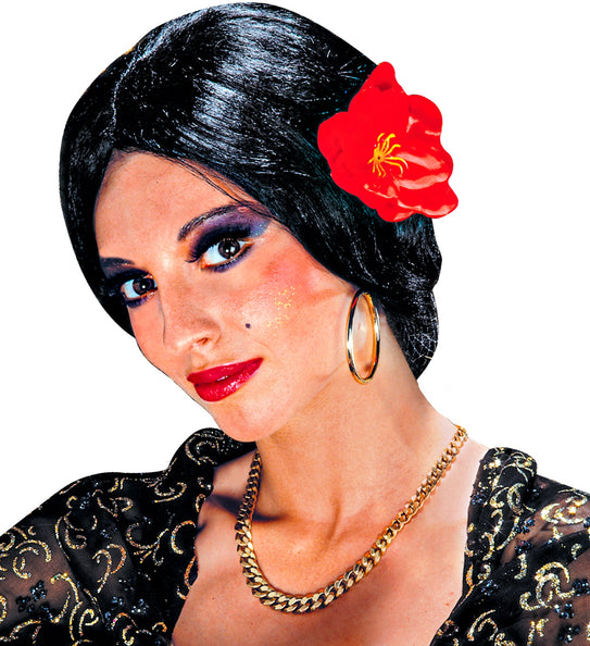 Widmann SRL Spaanse pruik Flamenco met bloem vrouw