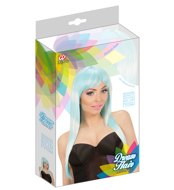 Widmann SRL Turquoise met blauw gemêleerde pruik