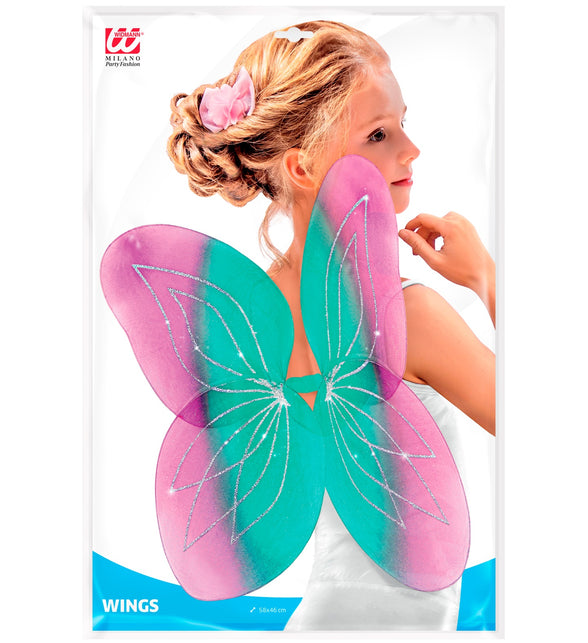 Widmann SRL Vlindervleugels glitter roze/groen kinderen