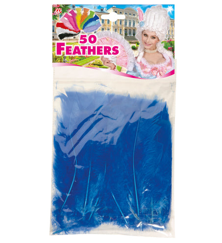 Widmann SRL zakje met 50 veertjes blauw