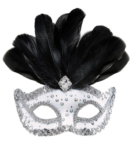 Widmann SRL Zilveren oogmasker met zwarte veren