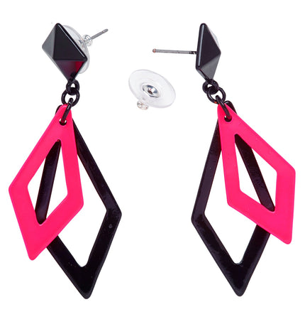Widmann SRL Zwart met neon roze hippie oorbellen