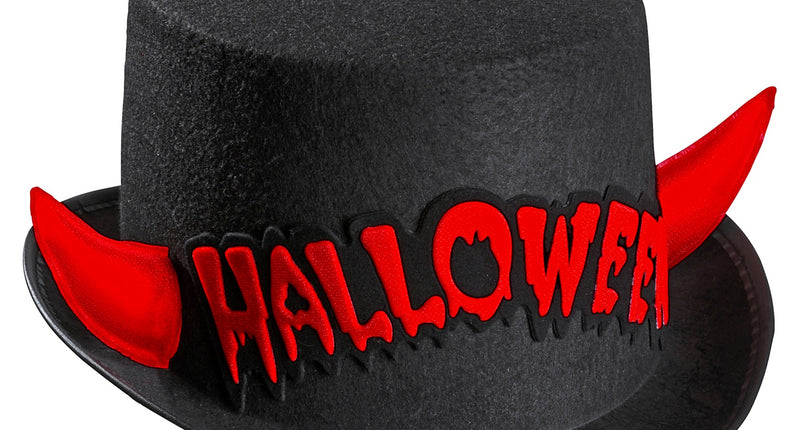 Widmann SRL Zwarte hoge hoed Halloween met duivel hoorntjes
