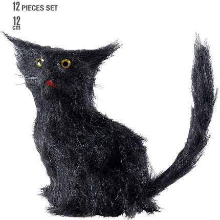 Widmann SRL Zwarte kat 12cm nep voor decoratie