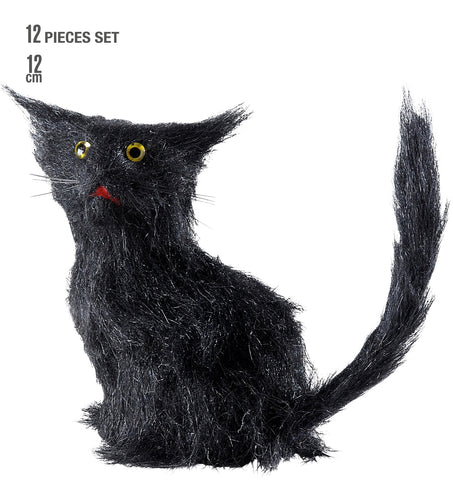 Widmann SRL Zwarte kat 12cm nep voor decoratie