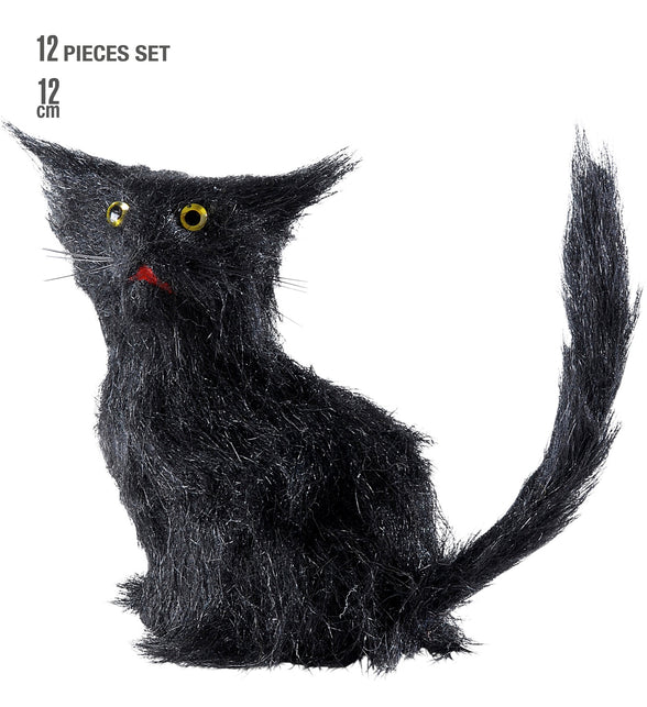 Widmann SRL Zwarte kat 12cm nep voor decoratie