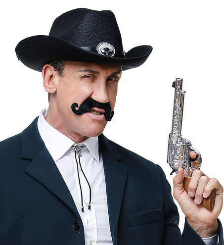 Widmann SRL Zwarte plak snor met krul