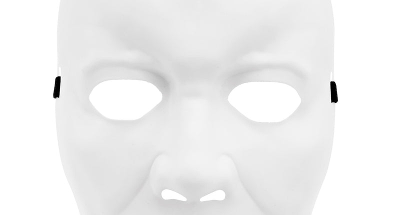 Wit gezichtsmasker van hard pvc met open ogen en neusgaten, vooraanzicht