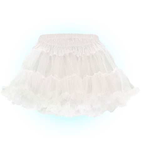 Witte tutu voor dames detail: geplooide elastische tailleband en gerimpelde tule