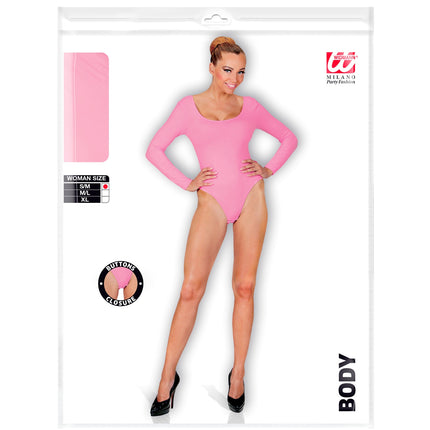 Zachtroze body voor dames in verpakking, met knoopsluiting in het kruis