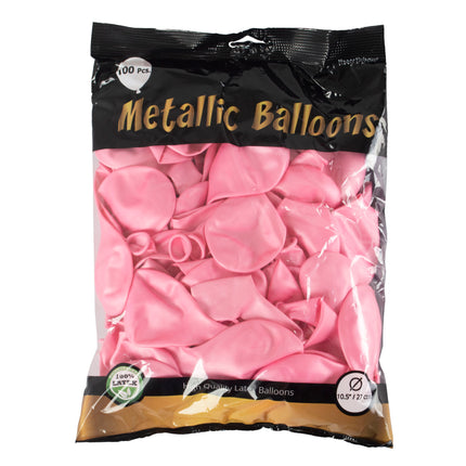 Zak met 100 metallic roze latexballonnen van Funny Fashion, 27 cm, voor een themafeest