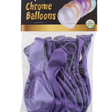 Zak met 12 chrome ballonnen lila van Funny Fashion, latex, 30,5 cm per ballon
