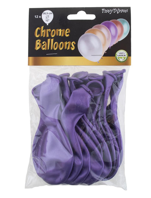 Zak met 12 chrome ballonnen lila van Funny Fashion, latex, 30,5 cm per ballon