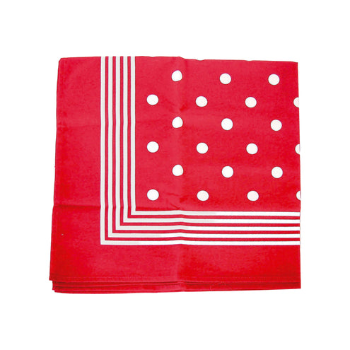 Zakdoek rood met wit opgevouwen, detail van de witte streepranden in de hoek