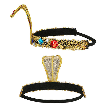 Zij- en achterkant van de cobra hoofdband uit de Golden Nile set met zwarte band