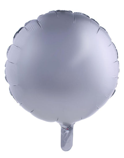 Zilveren folieballon rond van 52,7 x 46 cm met mat zilvergrijs oppervlak en vulnekje onderaan