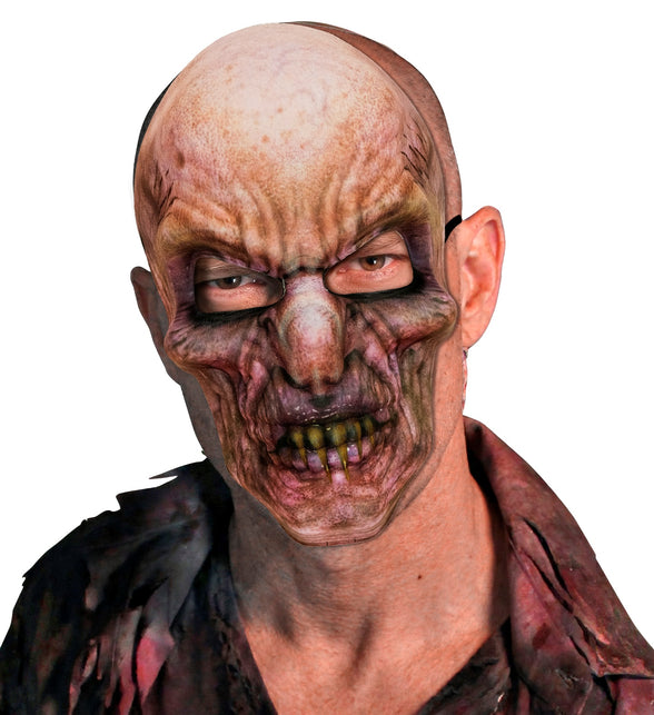 Zombie masker van stof op model, kale schedelprint met ingevallen wangen en gebit