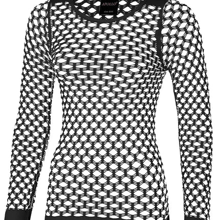 Zwart netshirt dames vooraanzicht met ronde hals en geribde manchetten