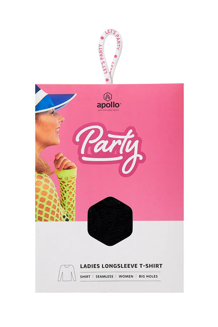 Zwart visnet shirt dames in verpakking, geschikt voor een foute party