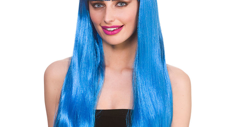 e-carnavalskleding-SYK Blauwe pruik Fantasy lang haar met pony