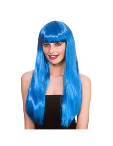 e-carnavalskleding-SYK Blauwe pruik Fantasy lang haar met pony