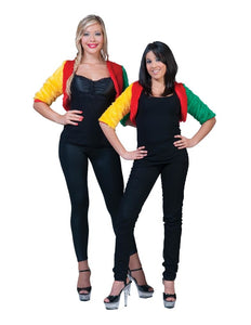 e-carnavalskleding-SYK Bolero rood-geel-groen fuzzy voor dames