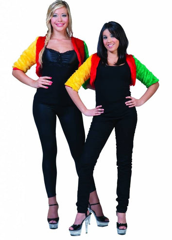e-carnavalskleding-SYK Bolero rood-geel-groen fuzzy voor dames