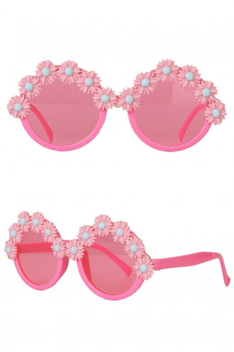 e-carnavalskleding-SYK Bril hippie  roze  bloemen