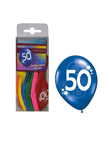 e-carnavalskleding-SYK Cijfer 50 ballonnen in assortie kleuren